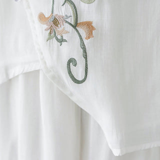 Buddha Gift 2Pcs Flower Embroidery Short Sleeve Tee T-shirt Wide Leg Pants Set