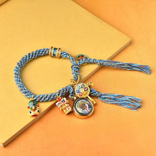 Buddha Gift Tibetan Zakiram Goddess of Wealth Thangka Luck Prayer Wheel Braid String Bracelet