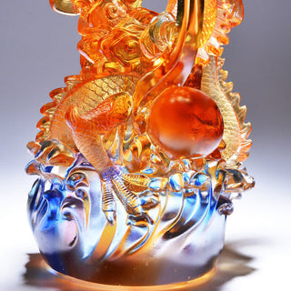 Buddha Gift Feng Shui Dragon Handmade Liuli Crystal Art Piece Success Home Office Decoration