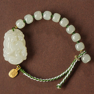Buddha Gift 925 Sterling Silver Chinese Zodiac Hetian Jade Happiness Luck String Bracelet