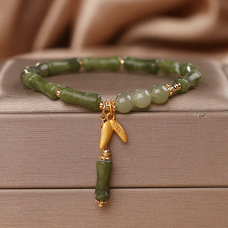 Buddha Gift Green Bamboo Jade Leaf Pattern Wealth Luck Bracelet