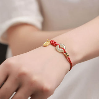 Buddha Gift Hetian Jade Peace Buckle Fu Character String Luck Bracelet