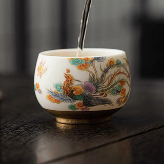 Buddha Gift Dragon Phoenix Auspicious Clouds Ceramic Teacup Kung Fu Tea Cup