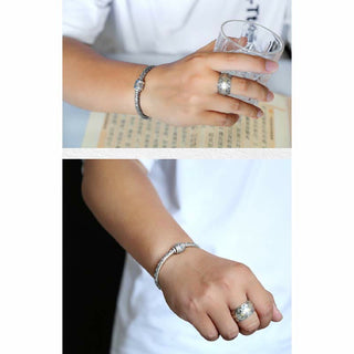 Buddha Gift 990 Sterling Silver Tibetan Auspicious Clouds Om Mani Padme Hum Engraved Creativity Bracelet Bangle