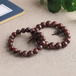 Buddha Gift 925 Sterling Silver Inlaid Small Leaf Red Sandalwood Om Mani Padme Hum Character Auspicious Clouds Protection Bracelet