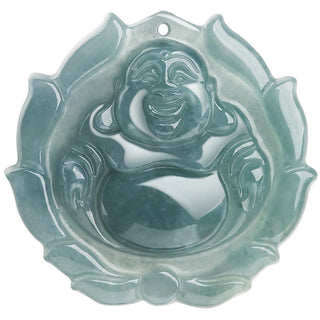 Buddha Gift Natural Jade Laughing Buddha Lotus Pattern Luck Necklace Pendant