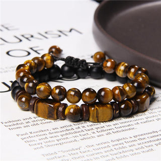 Buddha Gift Tiger Eye Frosted Stone Hematite Courage Bracelet