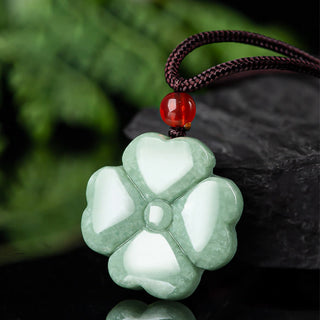 Buddha Gift Natural Lucky Four Leaf Clover Jade Prosperity Necklace Pendant