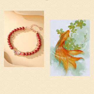 Buddha Gift 925 Sterling Silver Lucky Koi Fish Cinnabar Zircon Prosperity Double Layer Chain Bracelet