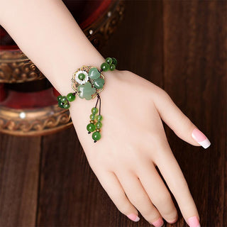 Buddha Gift Natural Green Jade Luck Dangling Flower Bracelet