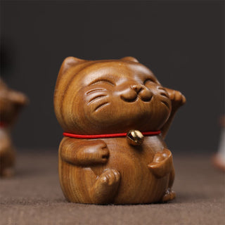 Buddha Gift Green Sandalwood Small Mini Cute Lucky Cat Peace Decorations