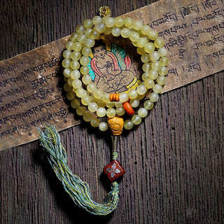 Buddha Gift 108 Mala Beads Tibet Sheep Horn Amber Luck Bracelet