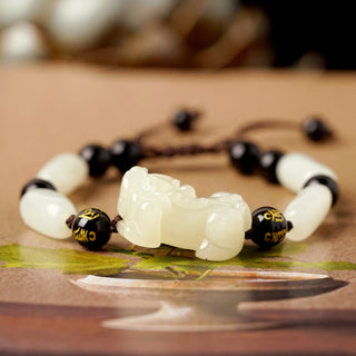 Buddha Gift Natural Hetian White Jade PiXiu Wealth String Bracelet