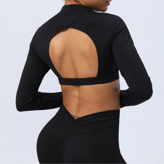 Buddha Gift 2Pcs Long Sleeve Backless Top Bra Leggings Pants Fitness Yoga Outfit Set
