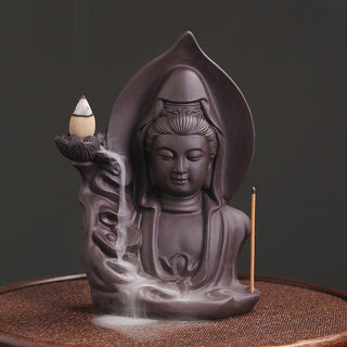 Buddha Gift Tibetan Avalokitesvara Buddha Lotus Healing Backflow Smoke Fountain Incense Burner