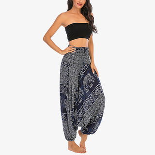 Buddha Gift Two Style Wear Elephant Pattern Loose Smocked Harem Trousers Jumpsuit Women's Yoga Pants