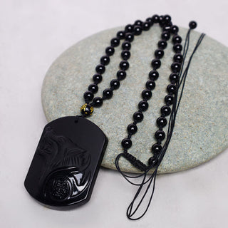 Buddha Gift Black Obsidian Stone Wolf Purification Pendant Necklace