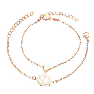 Buddha Gift 2Pcs Lotus Flower Love Heart Enlightenment Bracelet
