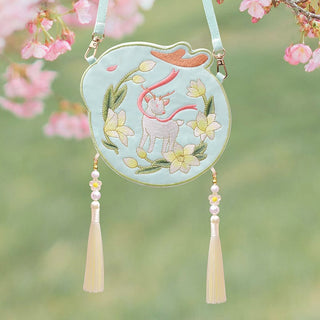 Buddha Gift Embroidery Lucky Panda Cat Shiba Inu Deer Rabbit Fox Flower Cute Animal Hanfu Bag Crossbody Bag Shoulder Bag