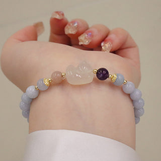 Buddha Gift Natural Aquamarine Chalcedony Serenity Rabbit Gourd Cat Charm Bracelet