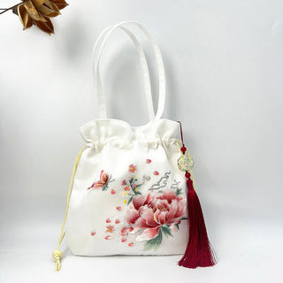 Buddha Gift Suzhou Embroidery Lotus Deer Epiphyllum Peony Rabbit Cotton Linen Tote Crossbody Bag Shoulder Bag Handbag