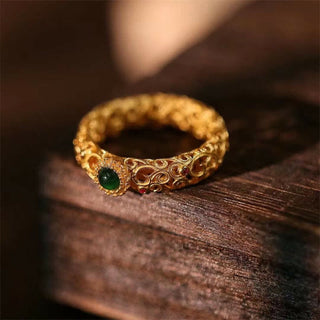 Buddha Gift 925 Sterling Silver Cyan Jade Success Luck Ring