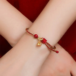 Buddha Gift Handmade 925 Sterling Silver Lotus Cinnabar Gold Bead Blessing Braid Bracelet