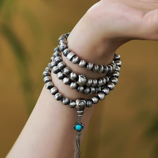 Buddha Gift 108 Mala Beads 925 Sterling Silver Red Agate Turquoise Confidence Charm Bracelet