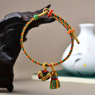 Buddha Gift Colorful Rope Luck Handmade Zongzi Golden Ball Charm Bracelet