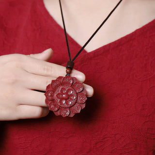 Buddha Gift Natural Cinnabar Lotus Om Mani Padme Hum Blessing Necklace String Pendant