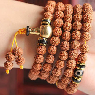 Buddha Gift 108 Mala Beads Rudraksha Bodhi Seed Dzi Bead Luck Wealth Bracelet
