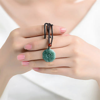Buddha Gift Natural Jade FengShui Bagua Yin Yang Prosperity Necklace Pendant