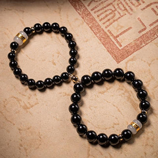 Buddha Gift Black Obsidian Jade Om Mani Padme Hum Strength Couple Magnetic Bracelet