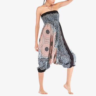 Buddha Gift Two Style Wear Round Geometric Pattern Loose Smocked Harem Trousers Jumpsuit High Waist Women's Yoga Pants