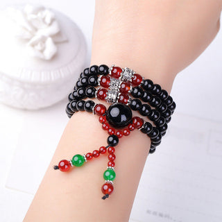 Buddha Gift 108 Beads Natural Black Obsidian Tiger Eye Mala Bracelet