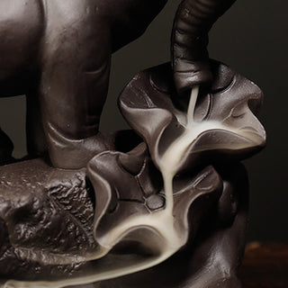 Buddha Gift Tibetan Elephant Purple Clay Backflow Smoke Fountain Peace Healing Incense Burner Decoration