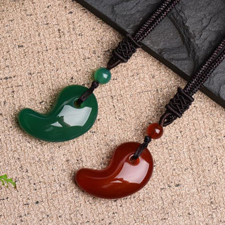 Buddha Gift Red Agate Green Agate Moon Pattern Confidence Calm Necklace
