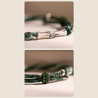 Buddha Gift 925 Sterling Silver Bamboo Reincarnation Knot Luck Protection String Bracelet
