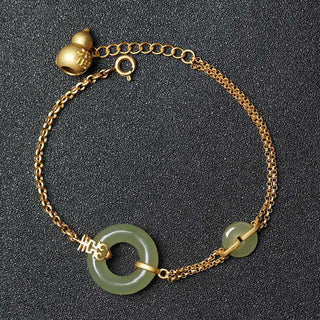 Buddha Gift Round Jade Peace Buckle Gourd Fu Character Auspicious Prosperity Chain Bracelet