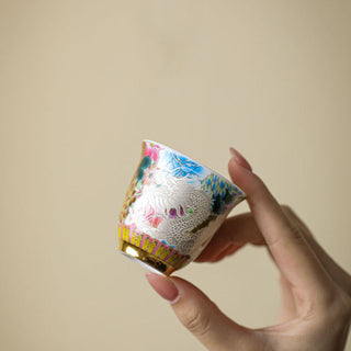 Buddha Gift Dragon Phoenix Flowers Ceramic Teacup Kung Fu Tea Cup 50ml