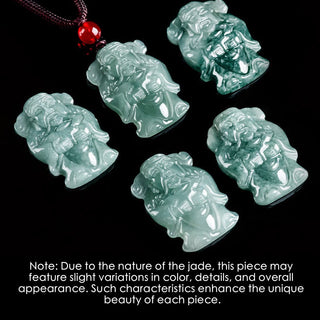 Buddha Gift Natural Green Jade Chinese God of Wealth Caishen Ingot Abundance Necklace Pendant