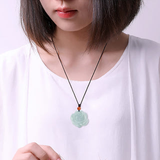 Buddha Gift Lotus Pattern Jade Abundance Prosperity Necklace String Pendant