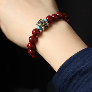 Buddha Gift 925 Sterling Silver Chinese Zodiac Natal Buddha Cinnabar Om Mani Padme Hum Calm Bracelet