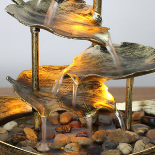 Buddha Gift Lotus Leaf Shaped Waterfall Fountain Tabletop Ornaments With LED Light Home Office Desktop Decoration