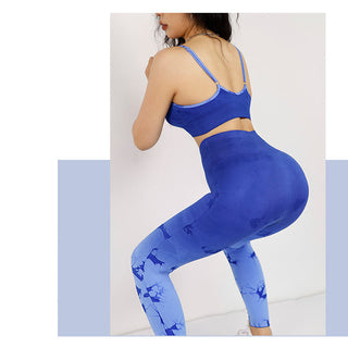 Buddha Gift 2Pcs Simple Tie Dye Print Crop Tank Top High Waist Pants Sports Gym Outfits Women's Yoga Sets