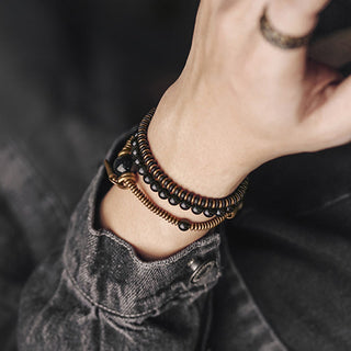 Buddha Gift Rainbow Obsidian Ebony Wood Copper Healing Triple Wrap Bracelet