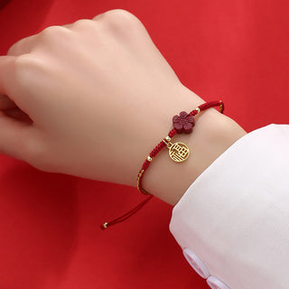 Buddha Gift Cinnabar Flower Fu Character Blessing Braided String Bracelet