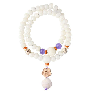 Buddha Gift Tibetan White Jade Bodhi Lotus Blessing Bracelet