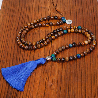 Buddha Gift 108 Mala Beads Tiger Eye Buddha Strength Bracelet Tassel Necklace Pendant