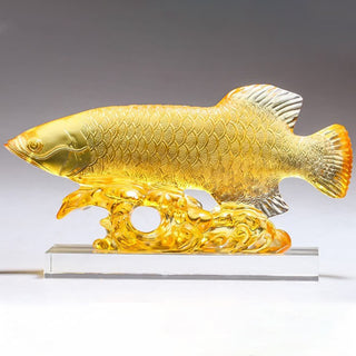 Buddha Gift Handmade Liuli Crystal Koi Fish Art Piece Luck Home Office Decoration